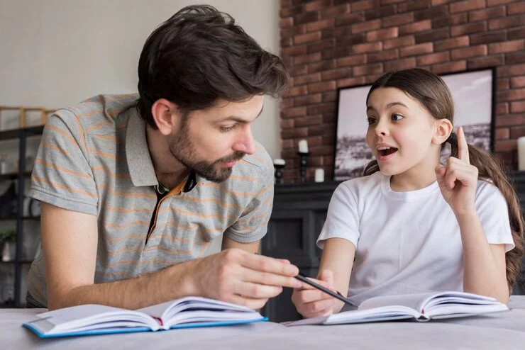 Mother reading book to daughter