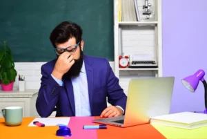 Businessman analyzing growth strategy on tablet