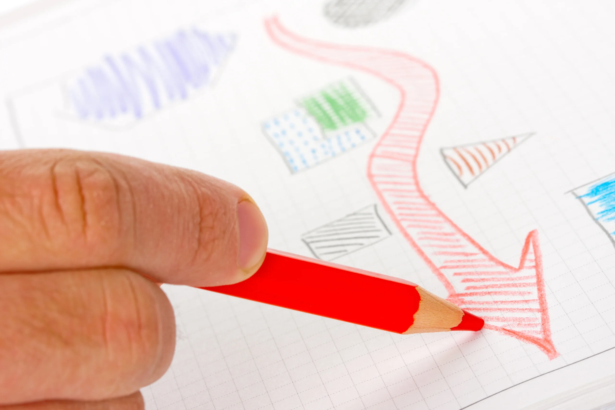 Hand drawing colorful chart with red pen
